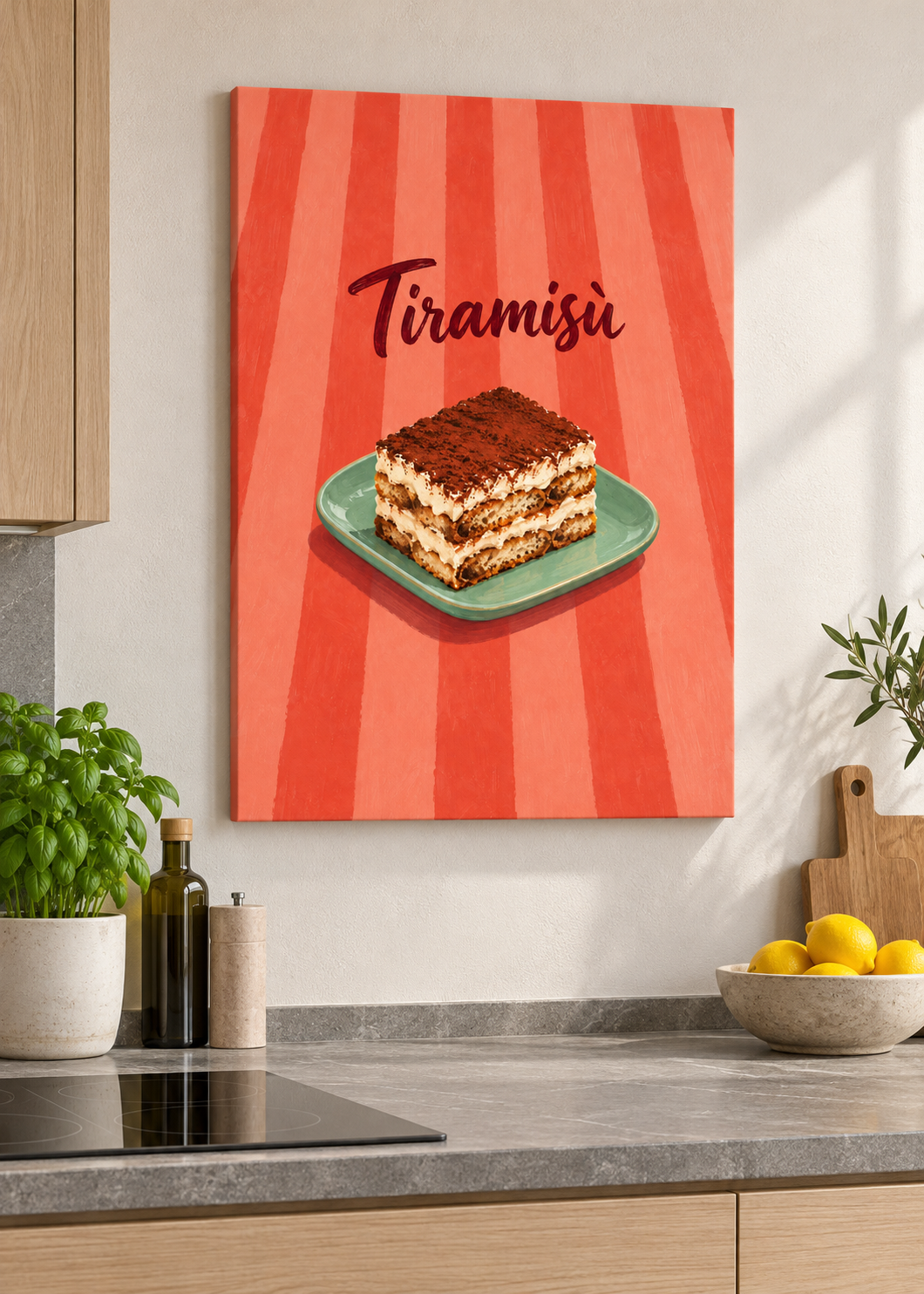 Tiramisù – matte rahmenlose Slim-Leinwand ohne Glas in moderner Küche