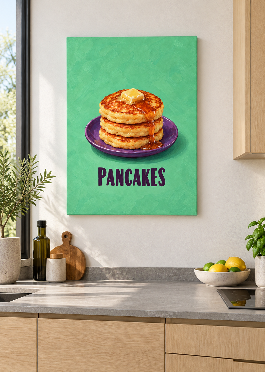Pancakes – matte rahmenlose Slim-Leinwand ohne Glas in moderner Küche