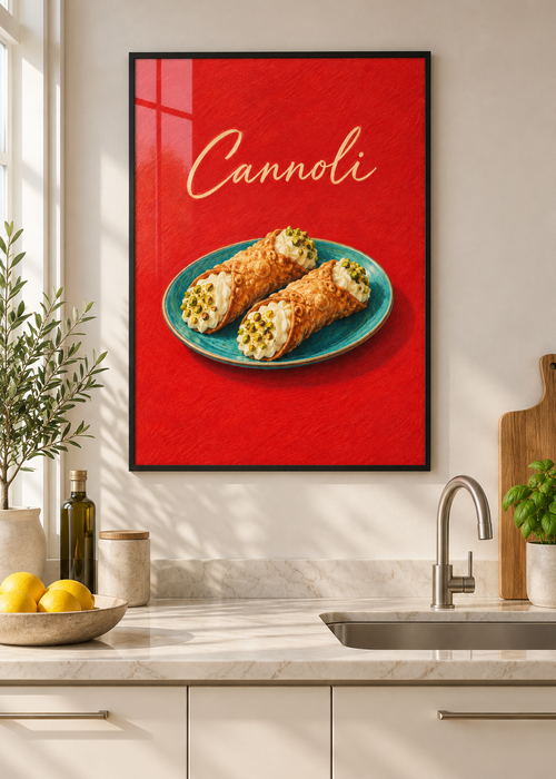 Cannoli – Poster mit dünnem schwarzem Rahmen und Glas in moderner Küche