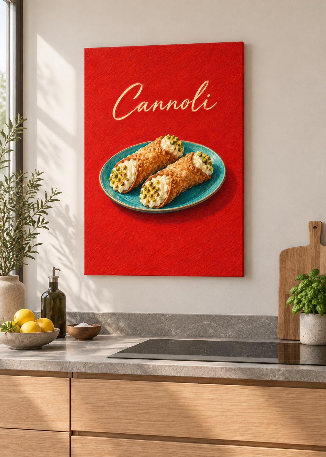 Cannoli – matte rahmenlose Slim-Leinwand ohne Glas in moderner Küche