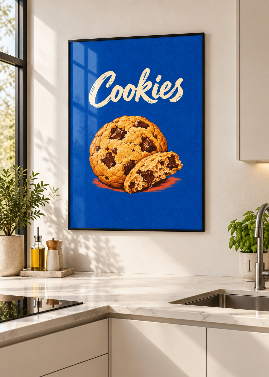 Cookies – Poster mit dünnem schwarzem Rahmen und Glas in moderner Küche