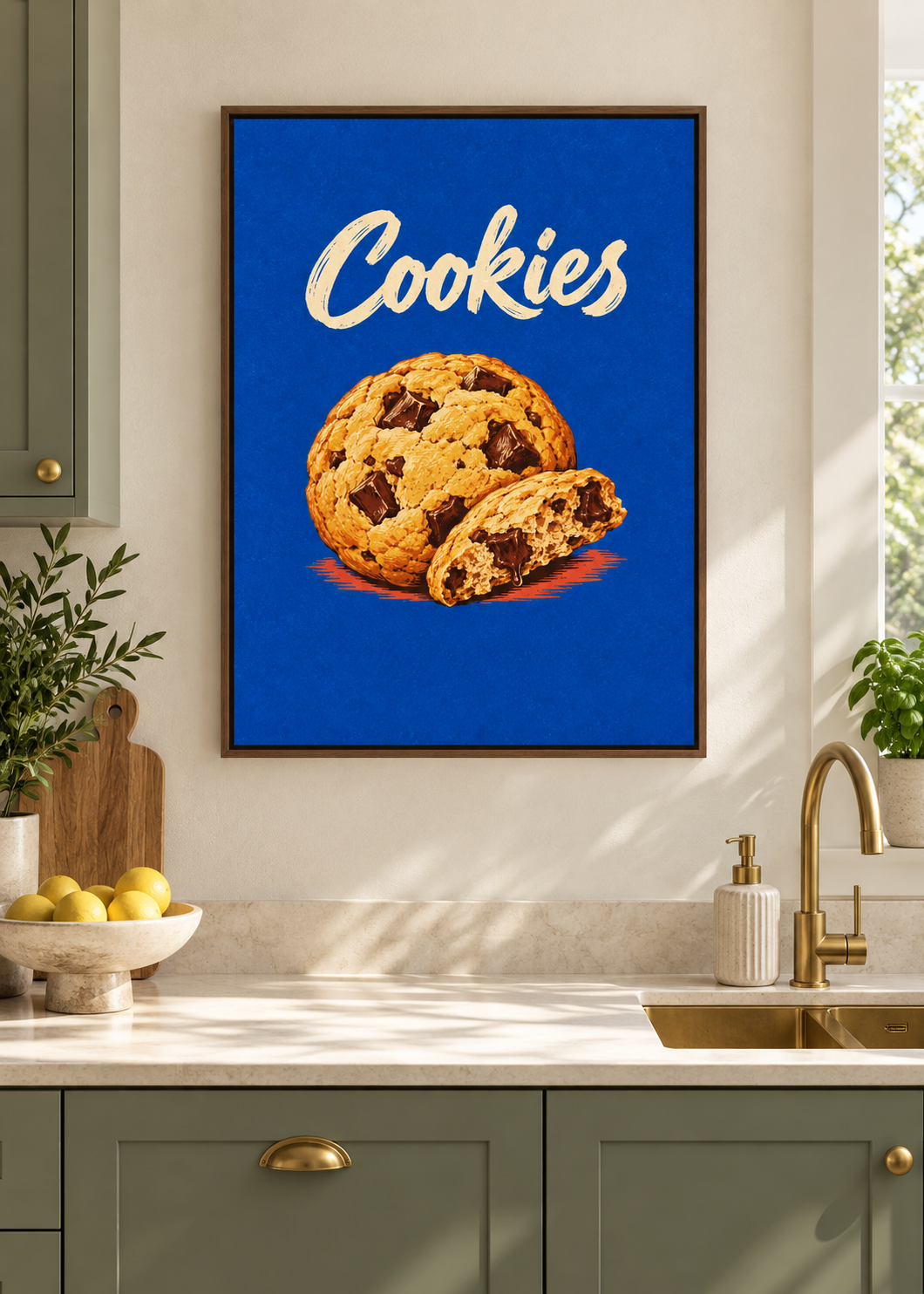 Cookies – matte Leinwand mit braunem Schattenfugenrahmen ohne Glas in moderner Küche