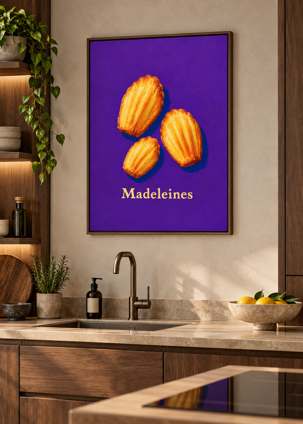 Madeleines – brauner Schattenfugenrahmen ohne Glas in moderner Küche