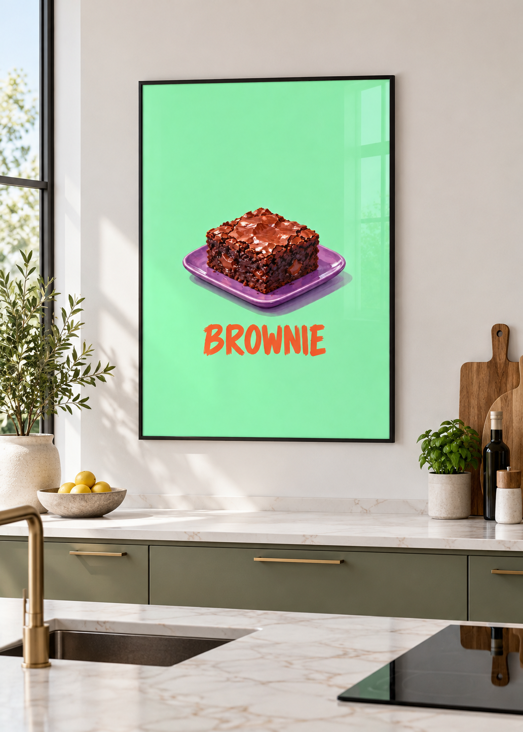 Brownie Küchenkunstdruck im dünnen schwarzen Rahmen mit Glas