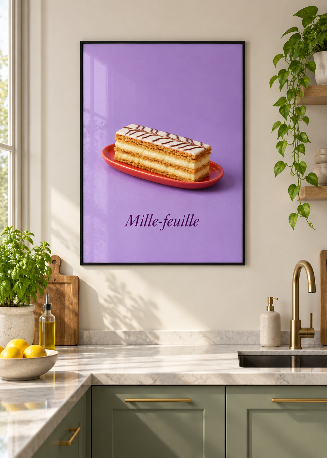 Mille-feuille im dünnen schwarzen Posterrahmen mit Glas
