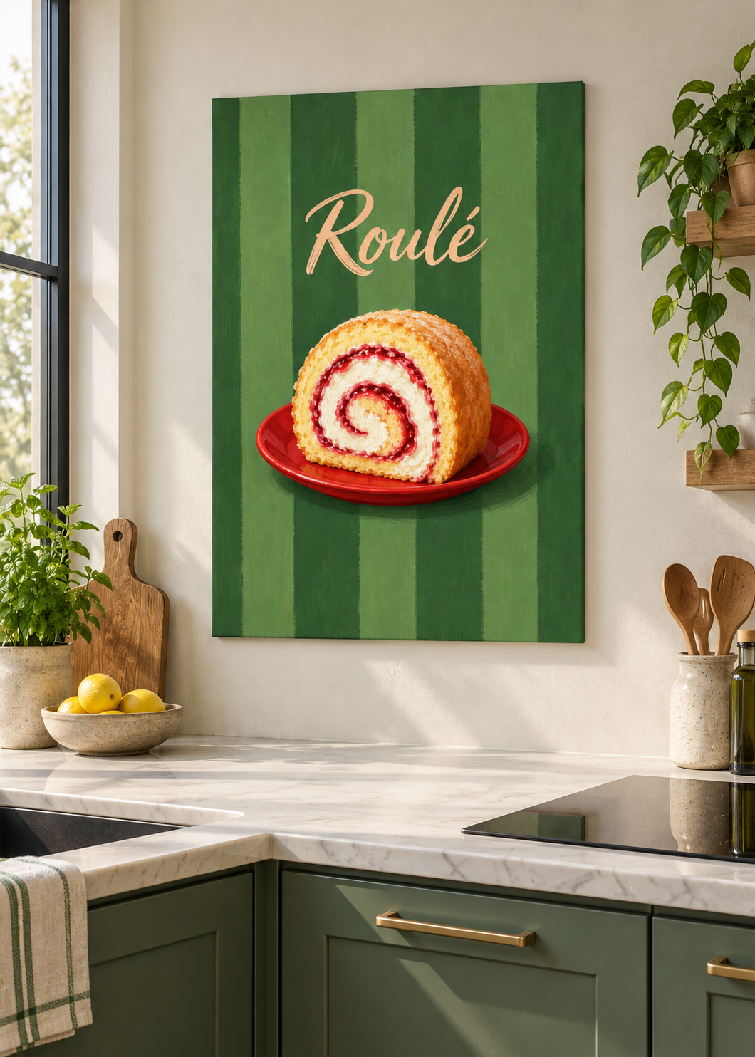 Erdbeer-Roulade als matte rahmenlose Slim-Leinwand