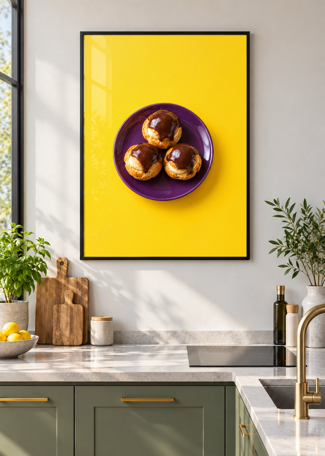 Profiteroles im dünnen schwarzen Posterrahmen mit Glas