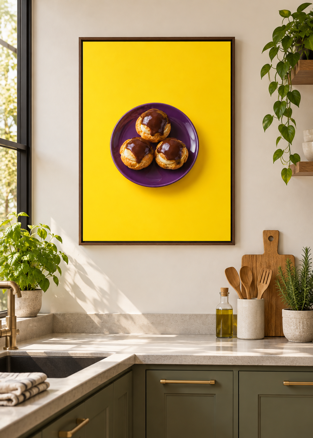 Profiteroles als matte Leinwand im braunen Schattenfugenrahmen ohne Glas