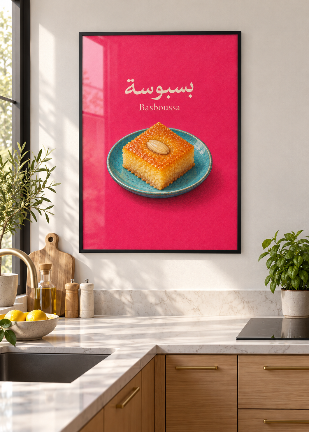 Basboussa im dünnen schwarzen Posterrahmen mit Glas