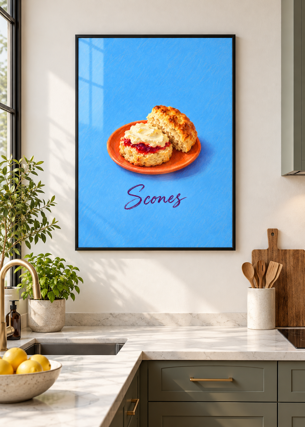 Scones im dünnen schwarzen Posterrahmen mit Glas