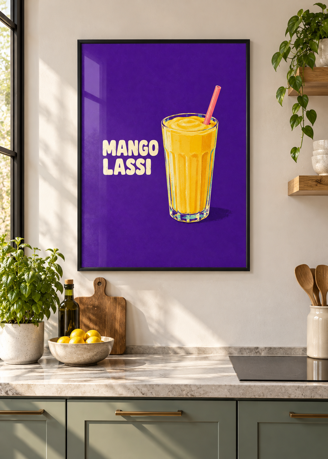 Mango-Lassi im dünnen schwarzen Posterrahmen mit Glas
