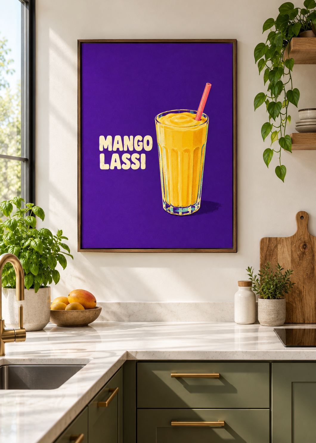 Mango-Lassi als matte Leinwand im braunen Schattenfugenrahmen ohne Glas