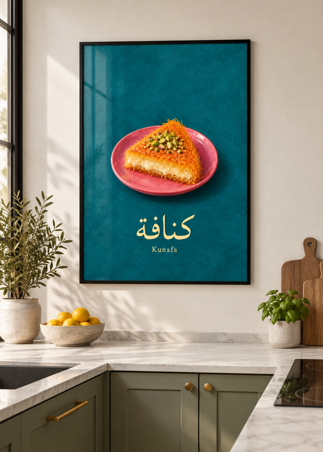 Kunafa im dünnen schwarzen Posterrahmen mit Glas