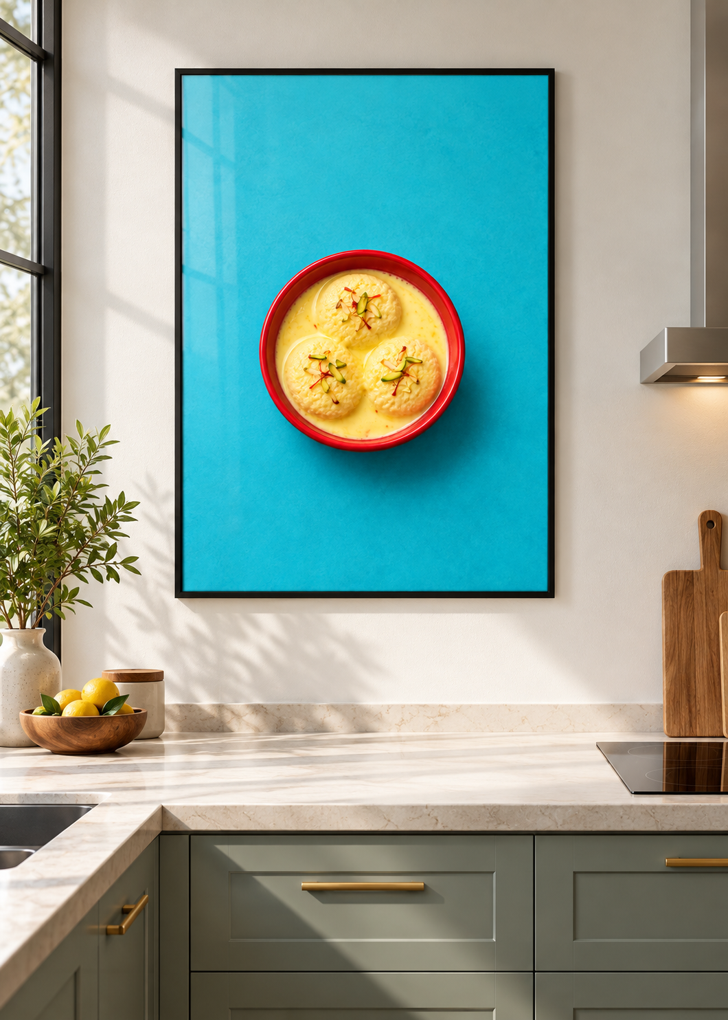 Ras Malai im dünnen schwarzen Posterrahmen mit Glas