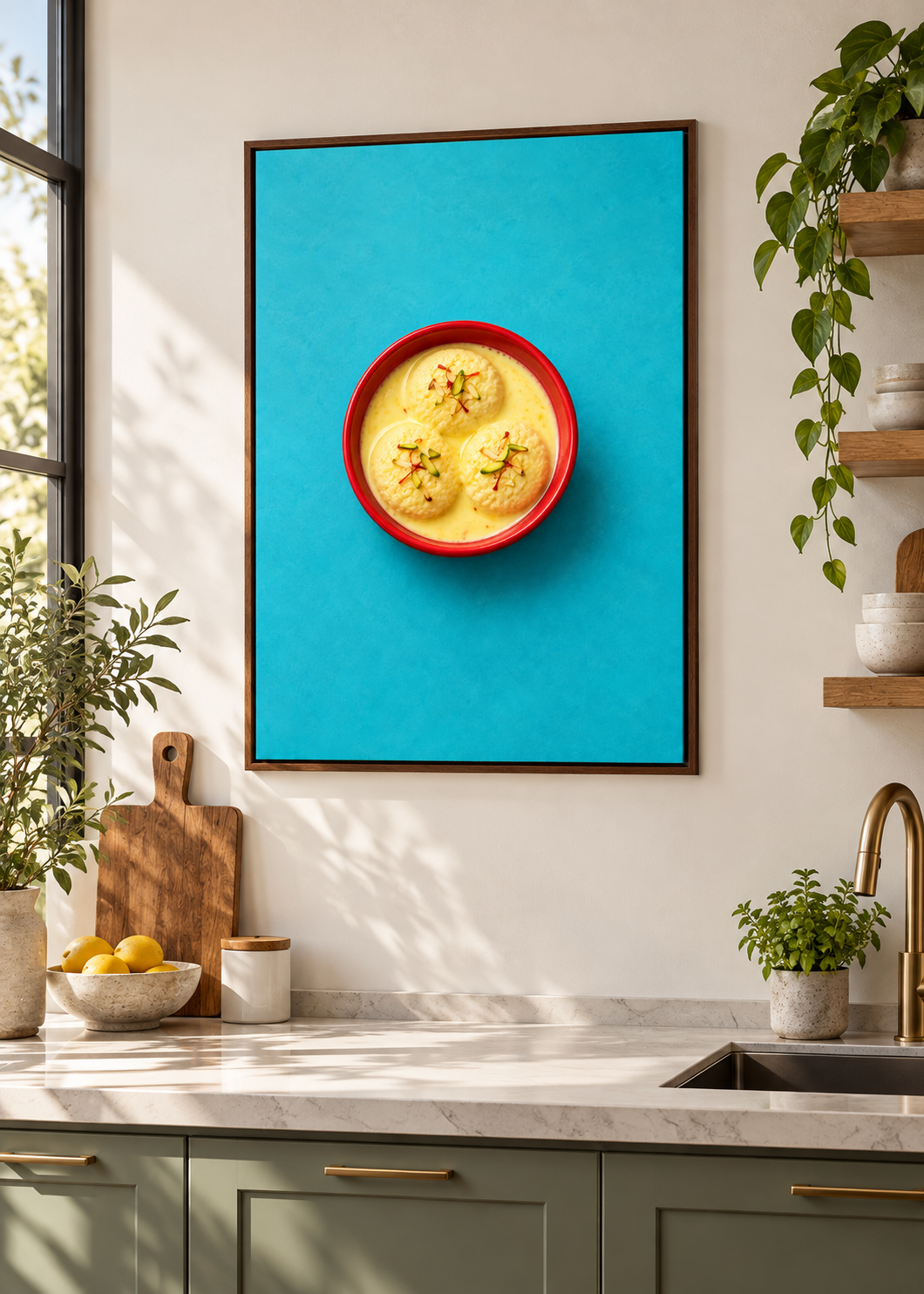 Ras Malai als matte Leinwand im braunen Schattenfugenrahmen ohne Glas