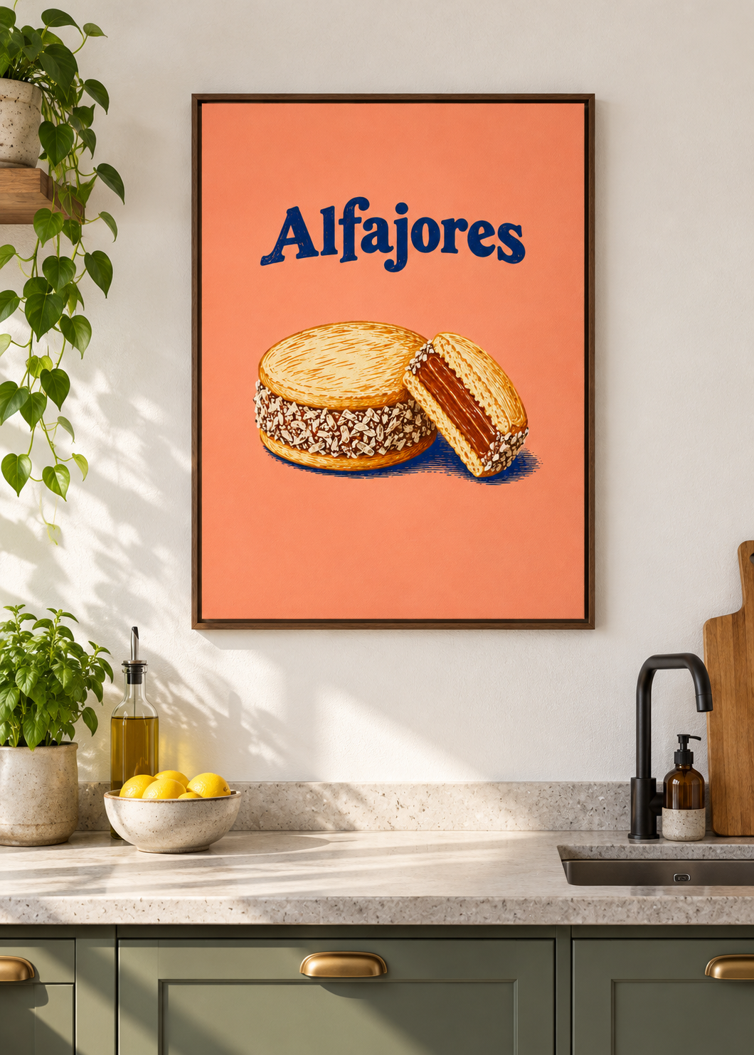 Alfajores als matte Leinwand im braunen Schattenfugenrahmen ohne Glas