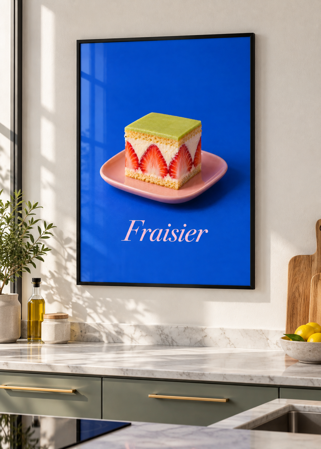 Fraisier im dünnen schwarzen Posterrahmen mit Glas