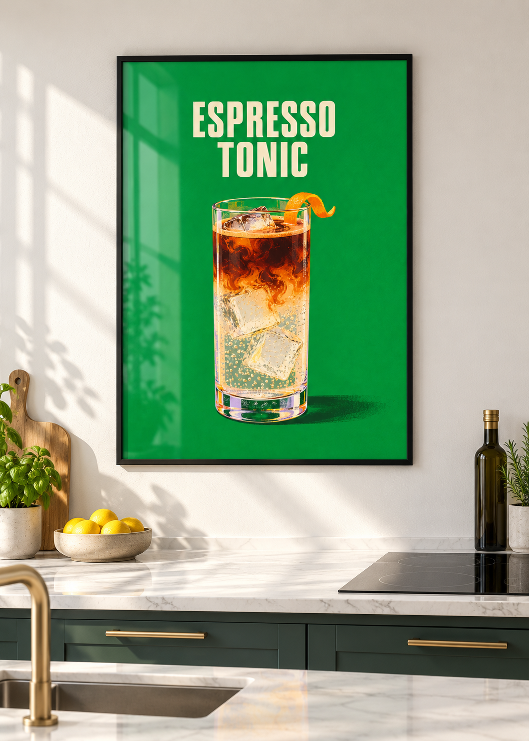 Espresso Tonic im dünnen schwarzen Posterrahmen mit Glas