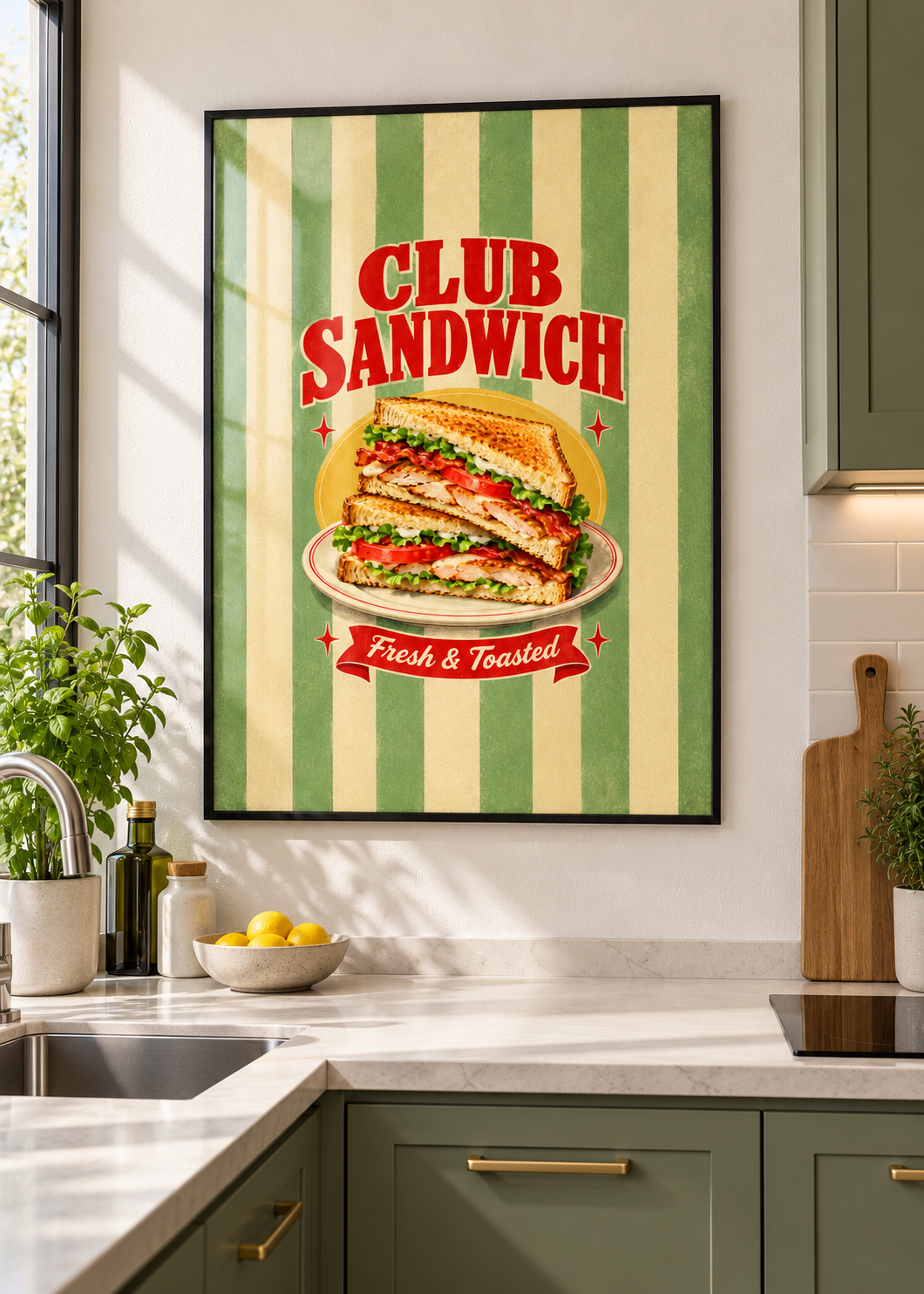 Club-Sandwich im dünnen schwarzen Posterrahmen mit Glas
