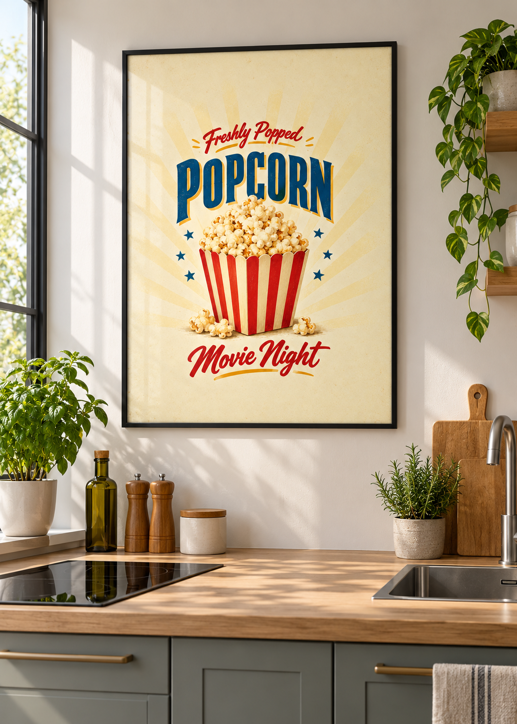 Popcorn im dünnen schwarzen Posterrahmen mit Glas