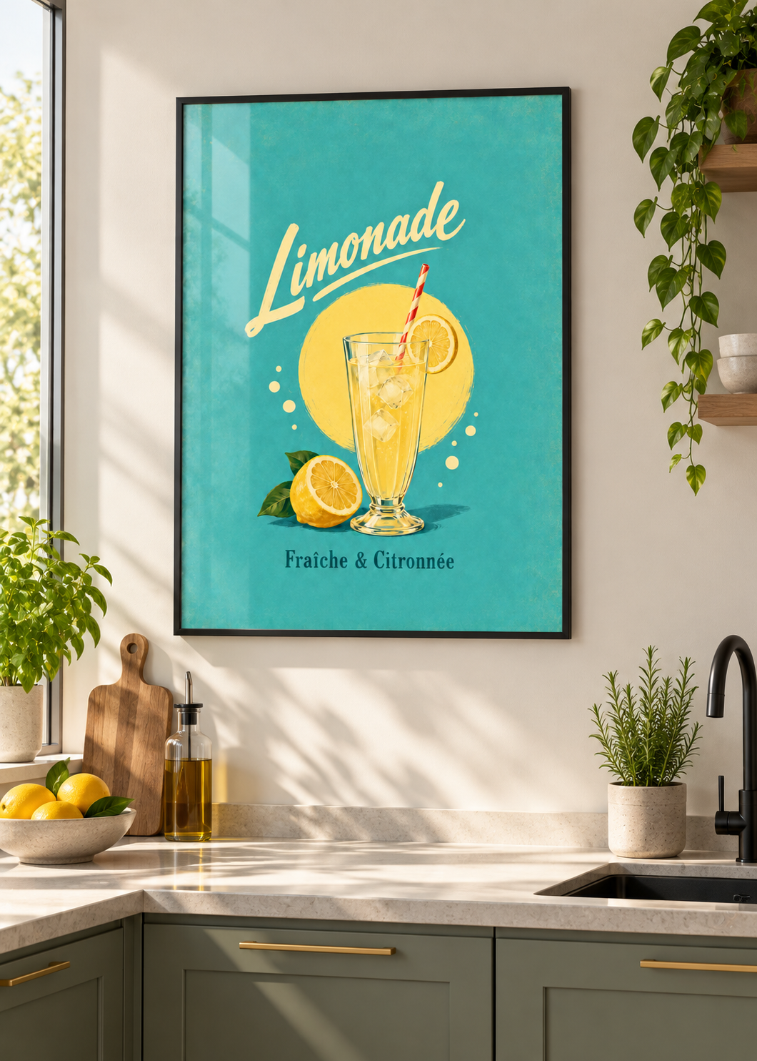 Limonade im dünnen schwarzen Posterrahmen mit Glas
