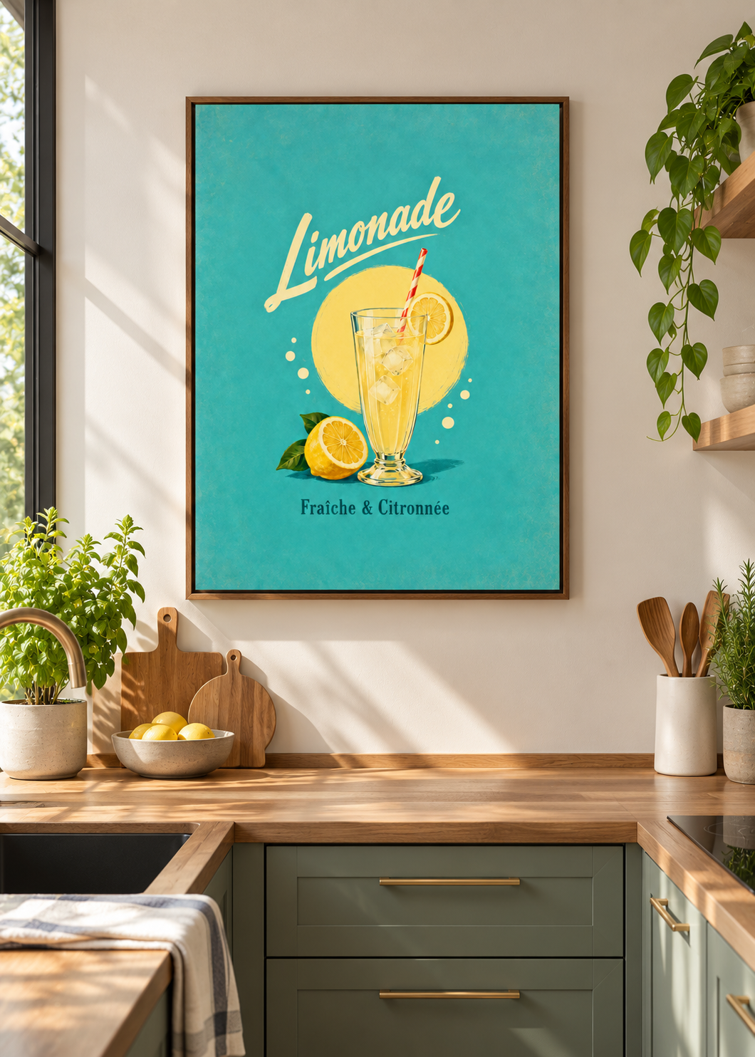 Limonade als matte Leinwand im braunen Schattenfugenrahmen ohne Glas