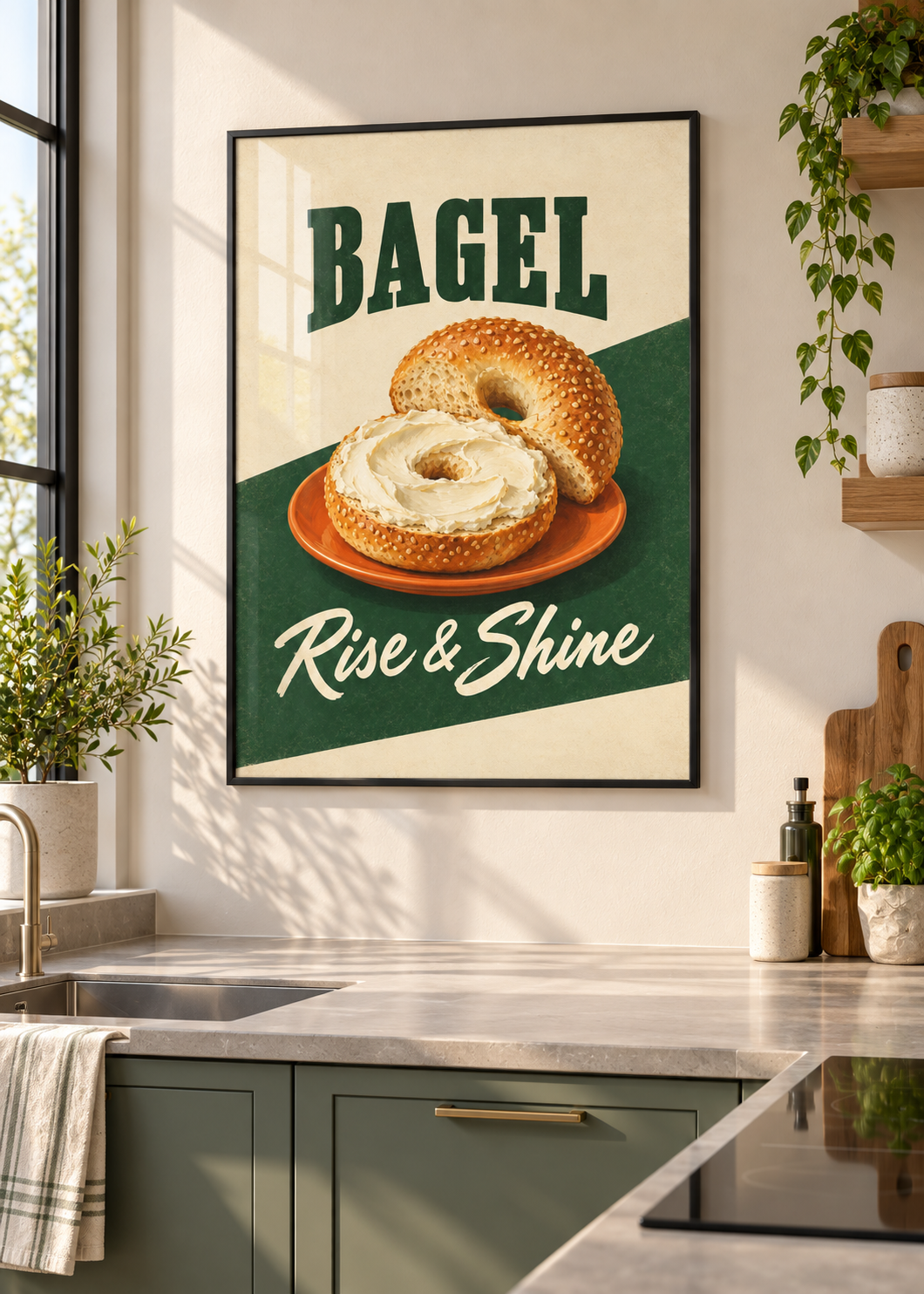 Bagel im dünnen schwarzen Posterrahmen mit Glas