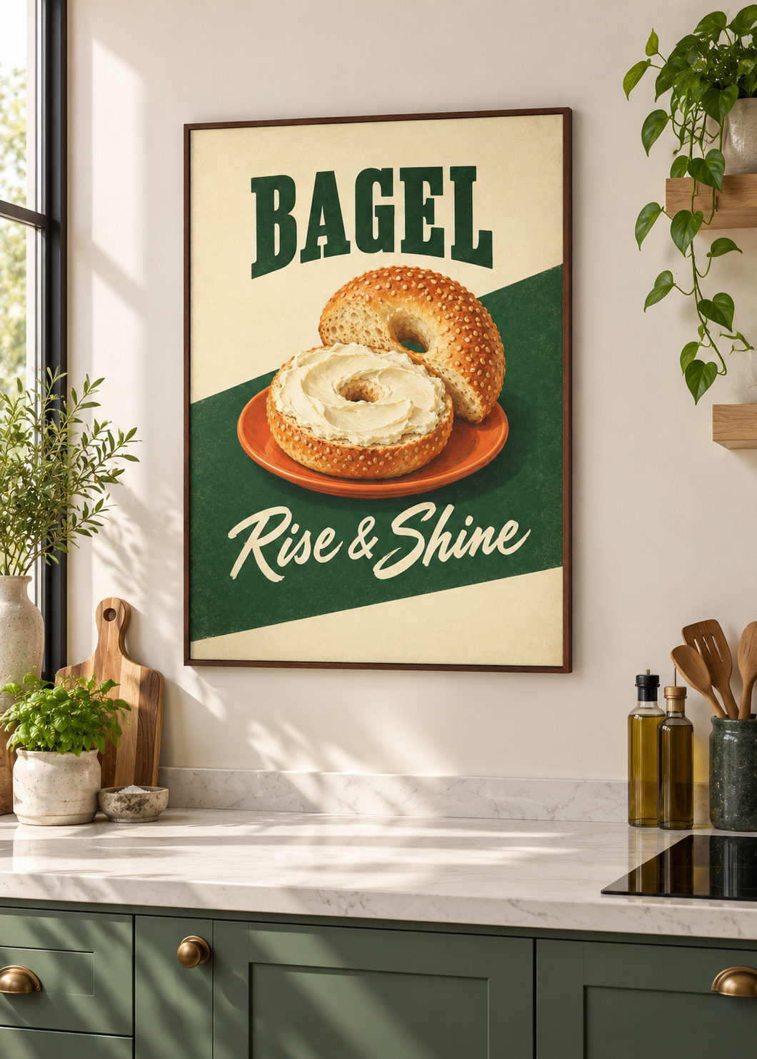 Bagel als matte Leinwand im braunen Schattenfugenrahmen ohne Glas