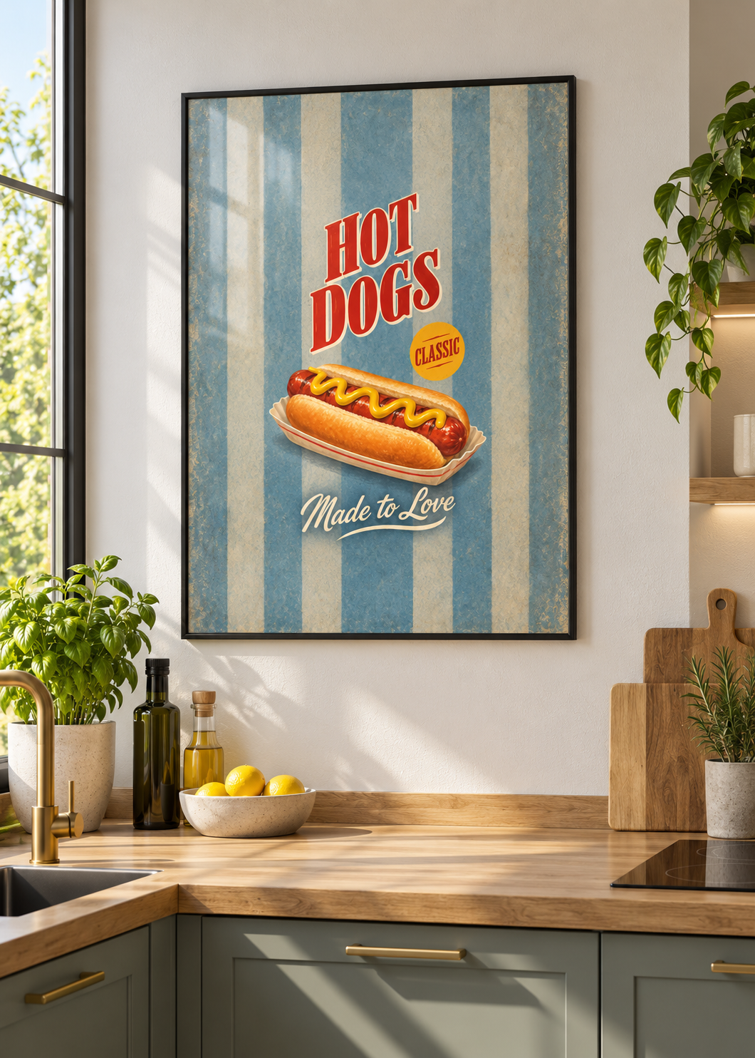 Hot Dog im dünnen schwarzen Posterrahmen mit Glas