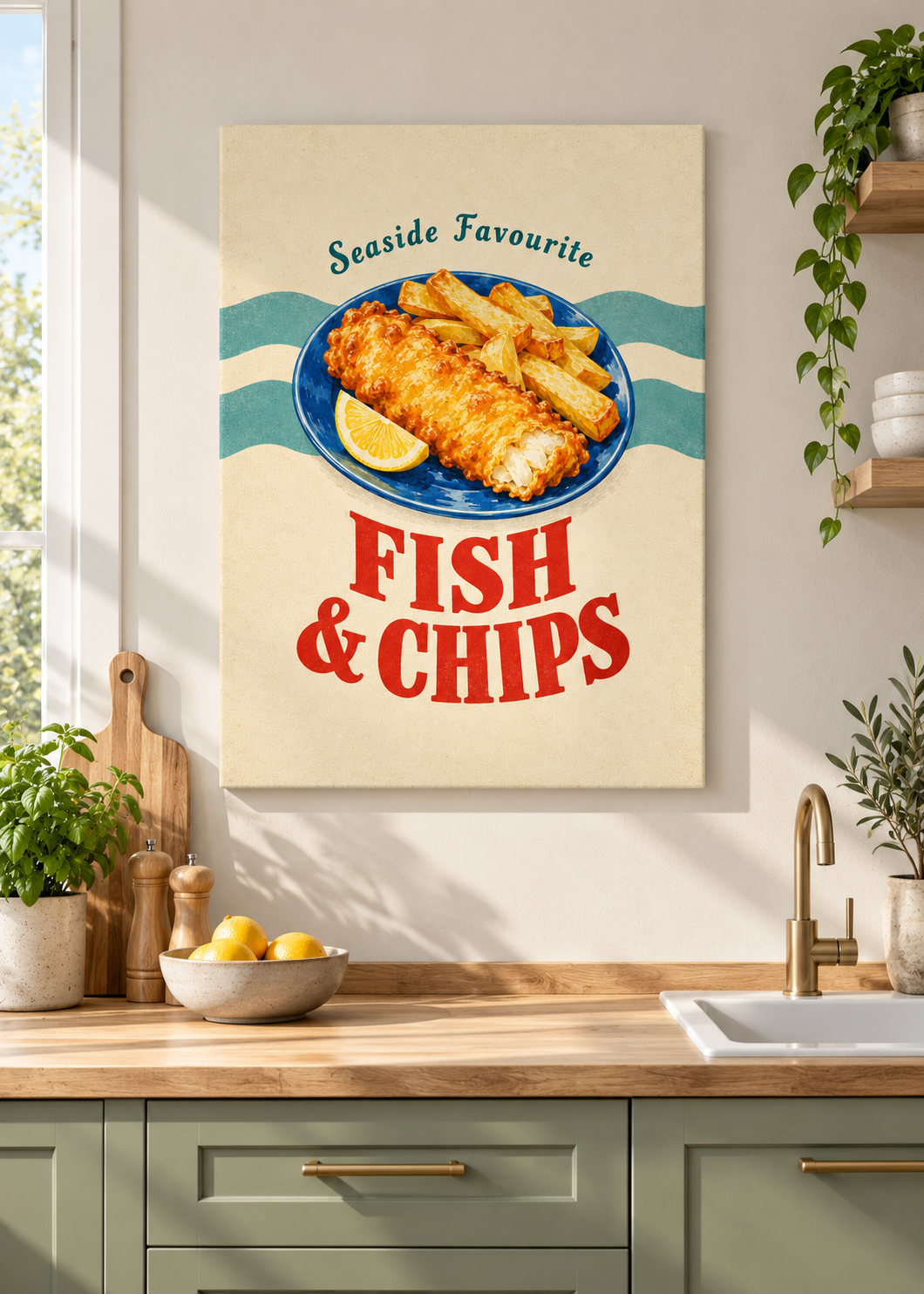 Fish & Chips als matte rahmenlose Slim-Leinwand
