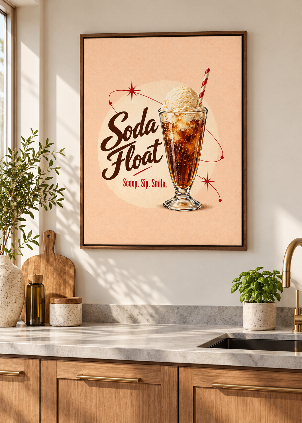 Soda Float als matte Leinwand im braunen Schattenfugenrahmen ohne Glas