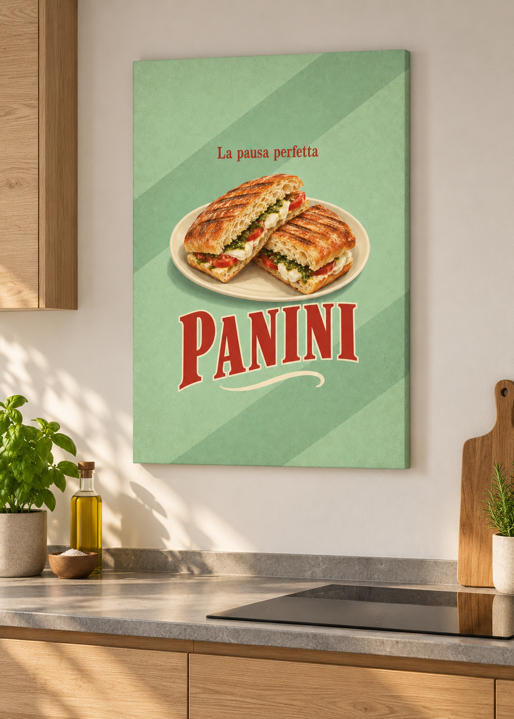 Panini als matte rahmenlose Slim-Leinwand in moderner Küche