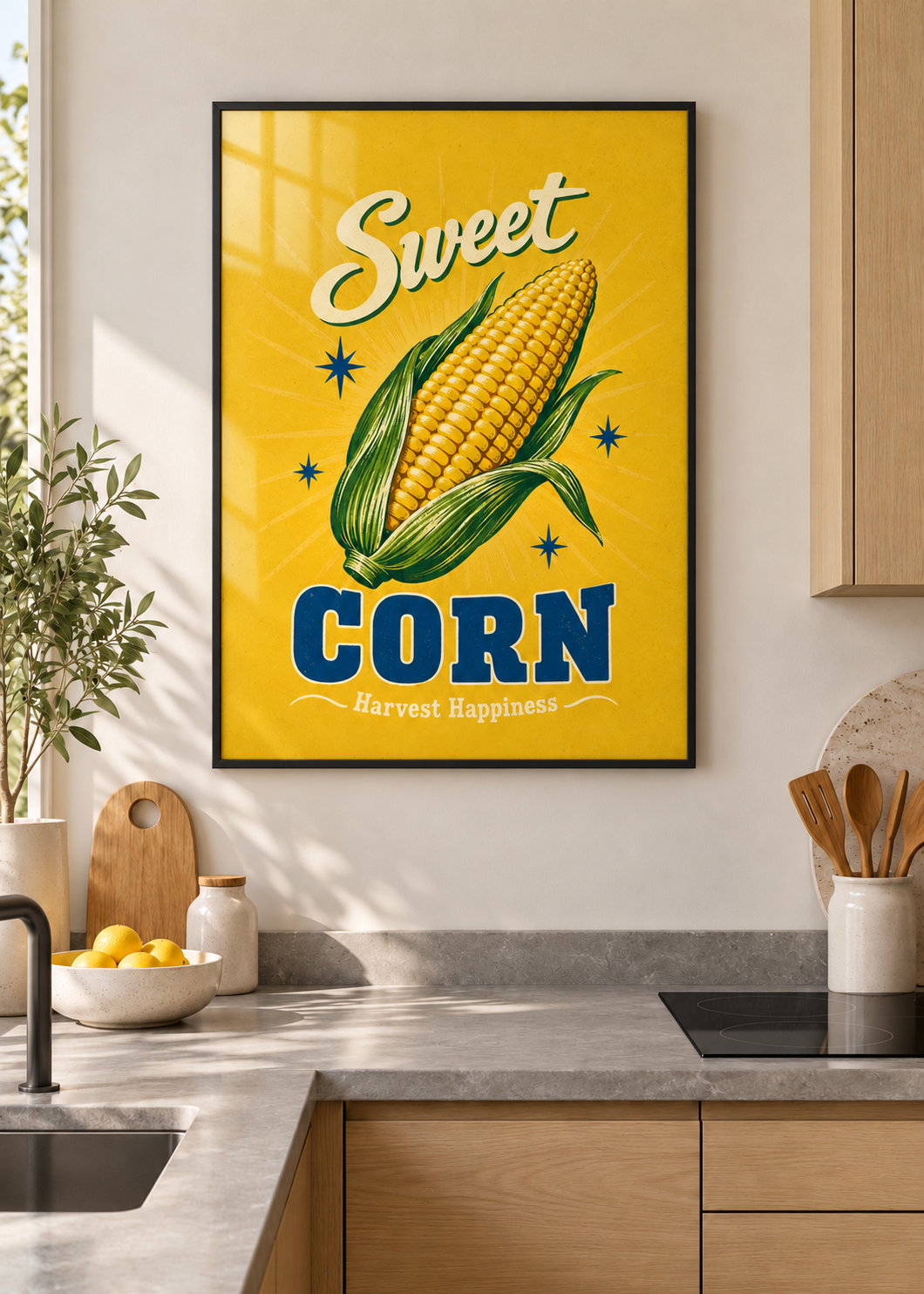 Sweet Corn im dünnen schwarzen Posterrahmen mit Glas in moderner Küche