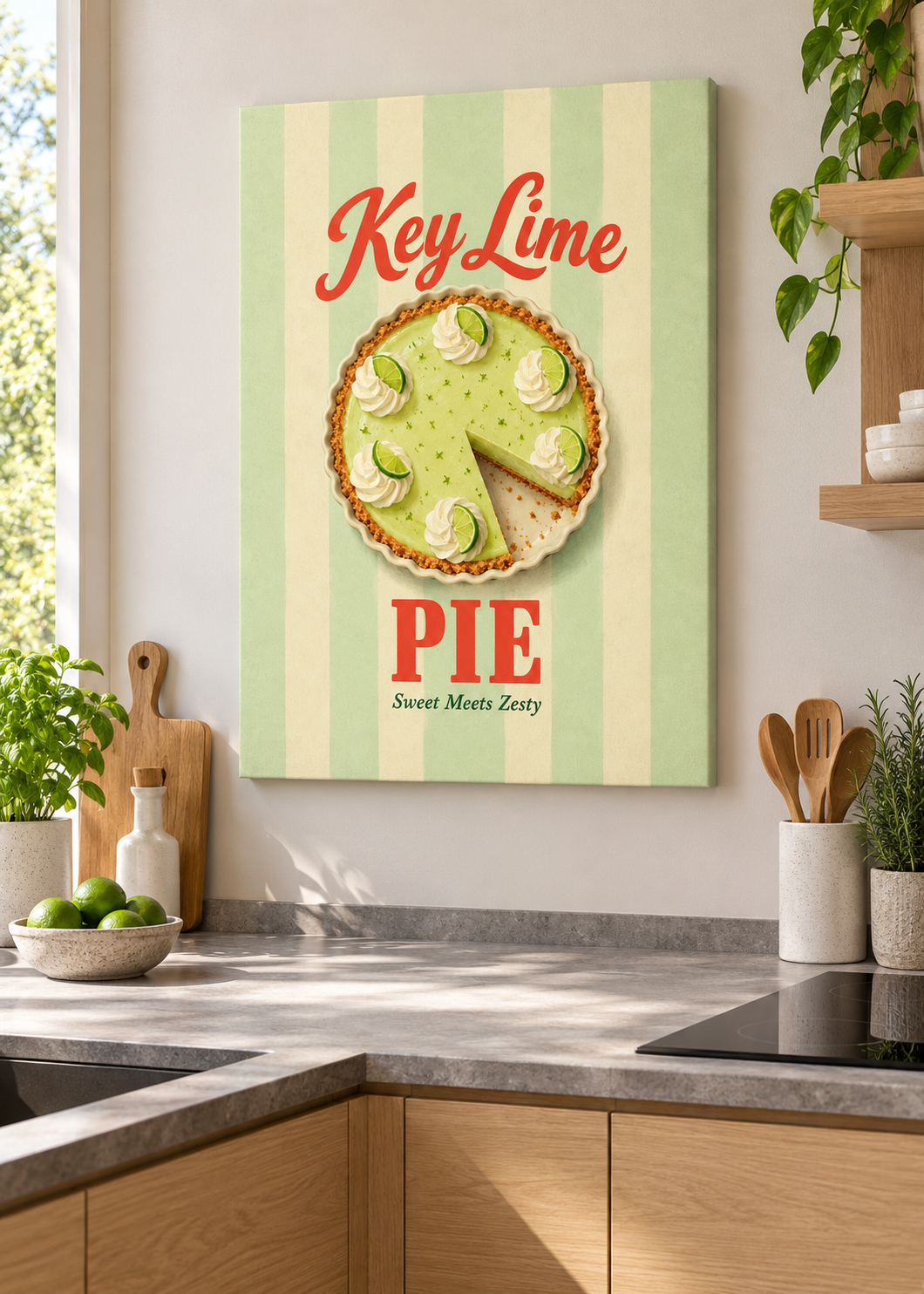 Key Lime Pie – matte rahmenlose Slim-Leinwand in moderner Küche