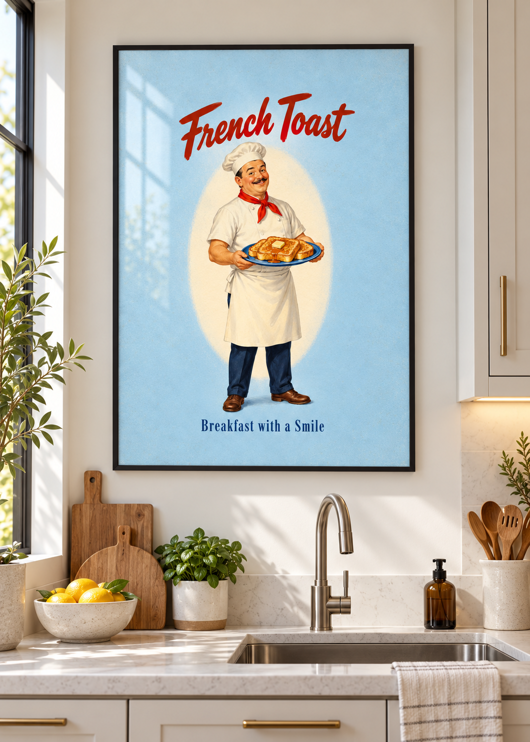 French Toast – Poster im dünnen schwarzen Rahmen mit Glas in moderner Küche