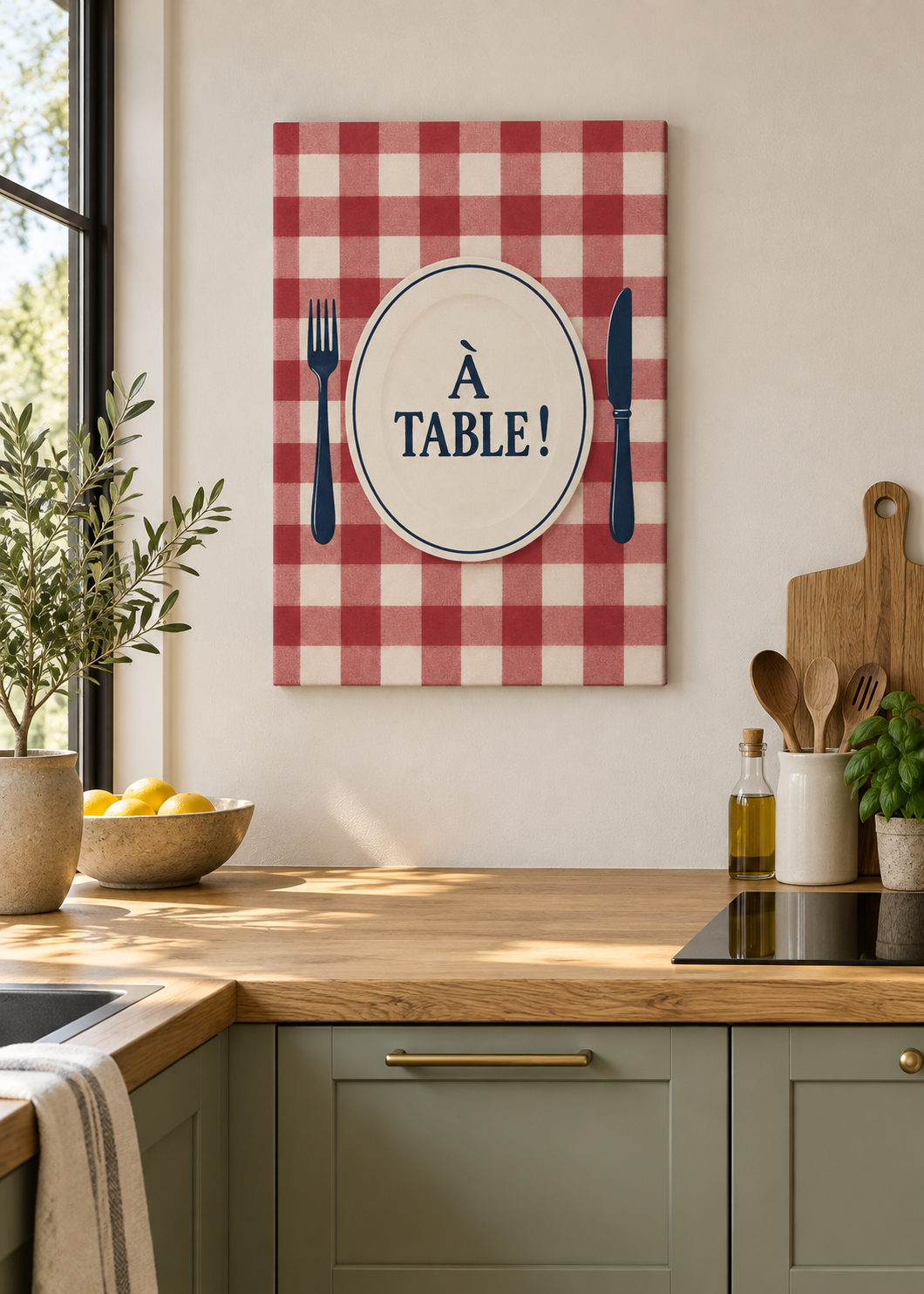 À Table! – Ungerahmte matte Leinwand Slim in moderner Küche