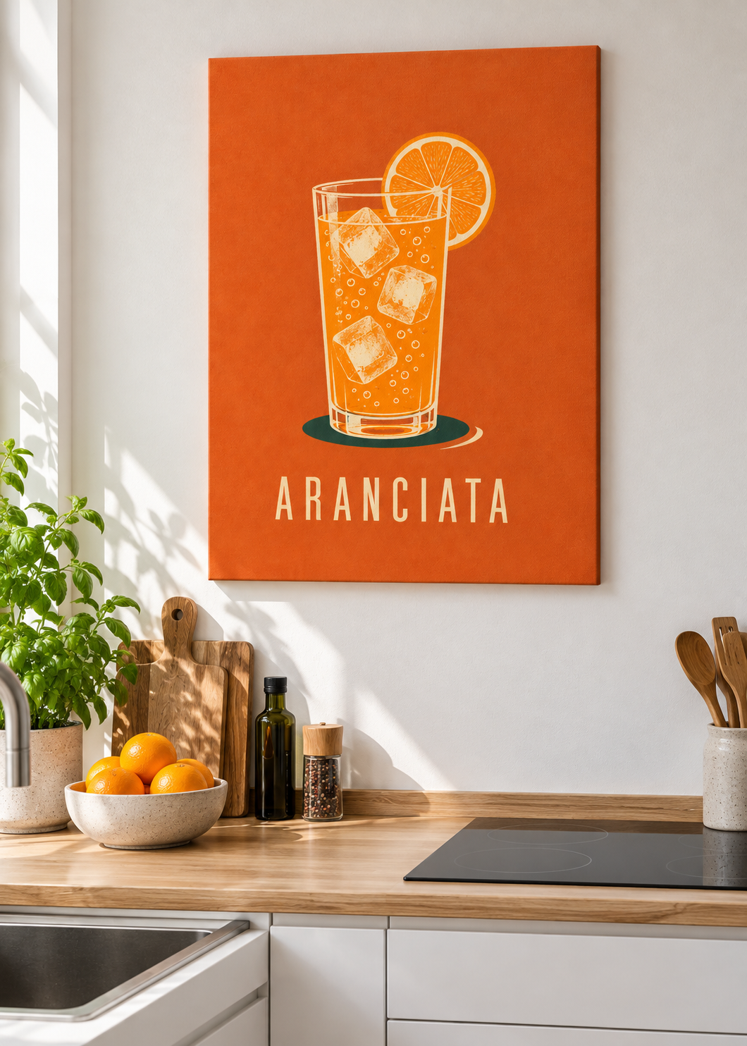 Aranciata – Ungerahmte matte Leinwand Slim in moderner Küche