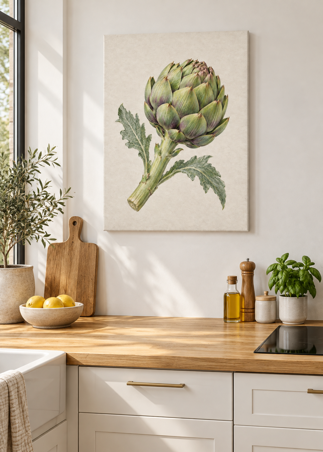 Artischocke – Ungerahmte matte Leinwand Slim in moderner Küche