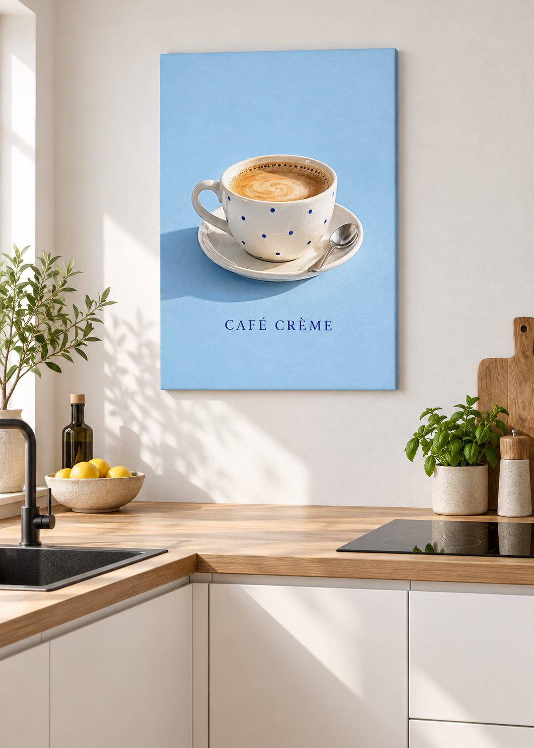 Café Crème – Ungerahmte matte Leinwand Slim in moderner Küche