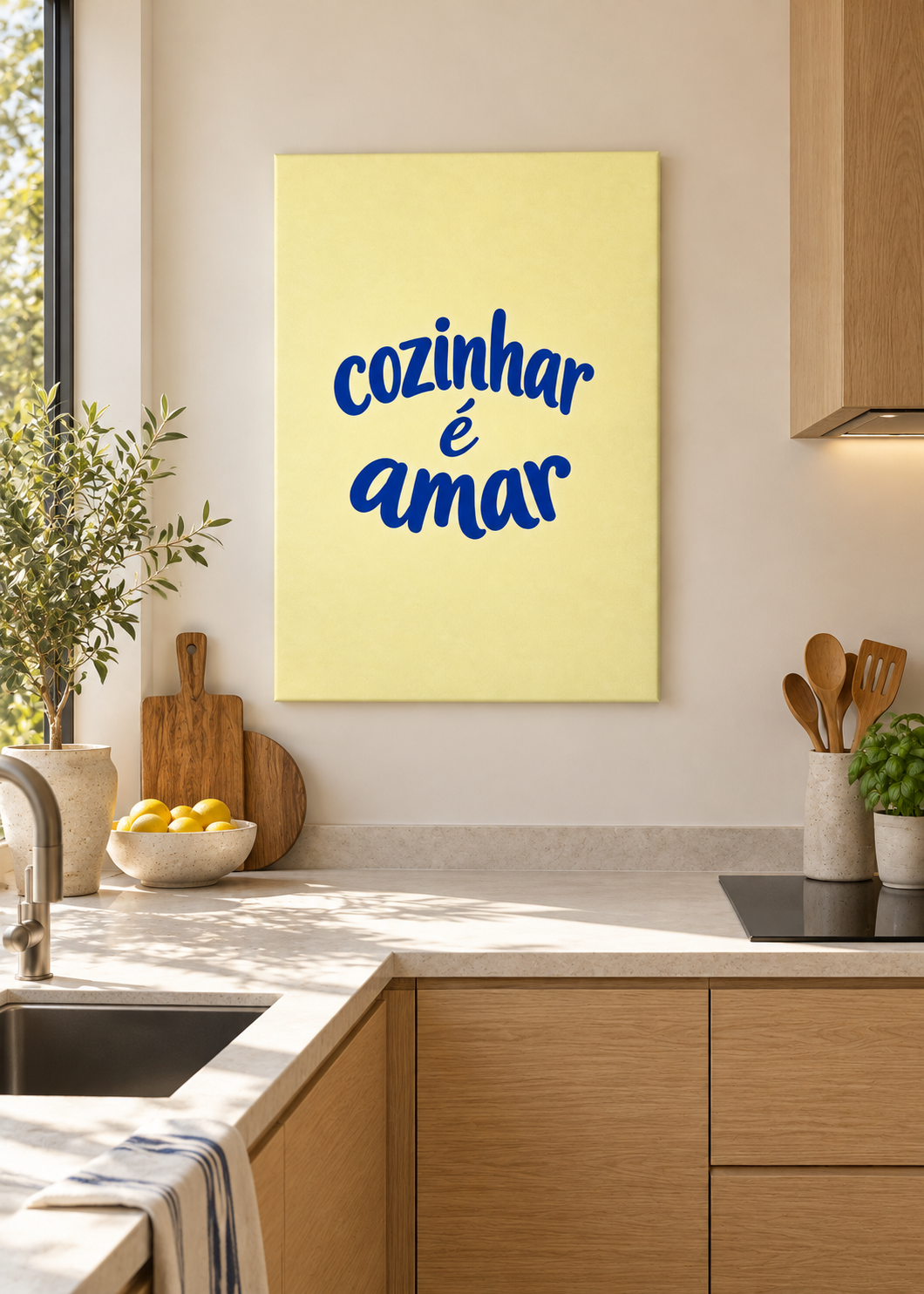 Cozinhar é Amar – Ungerahmte matte Leinwand Slim in moderner Küche
