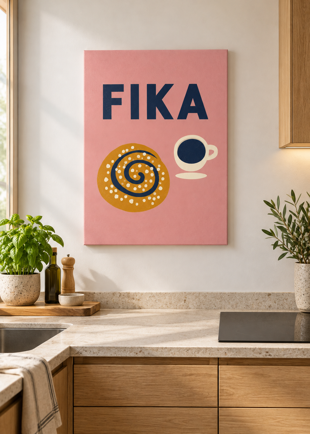 Fika – Ungerahmte matte Leinwand Slim in moderner Küche
