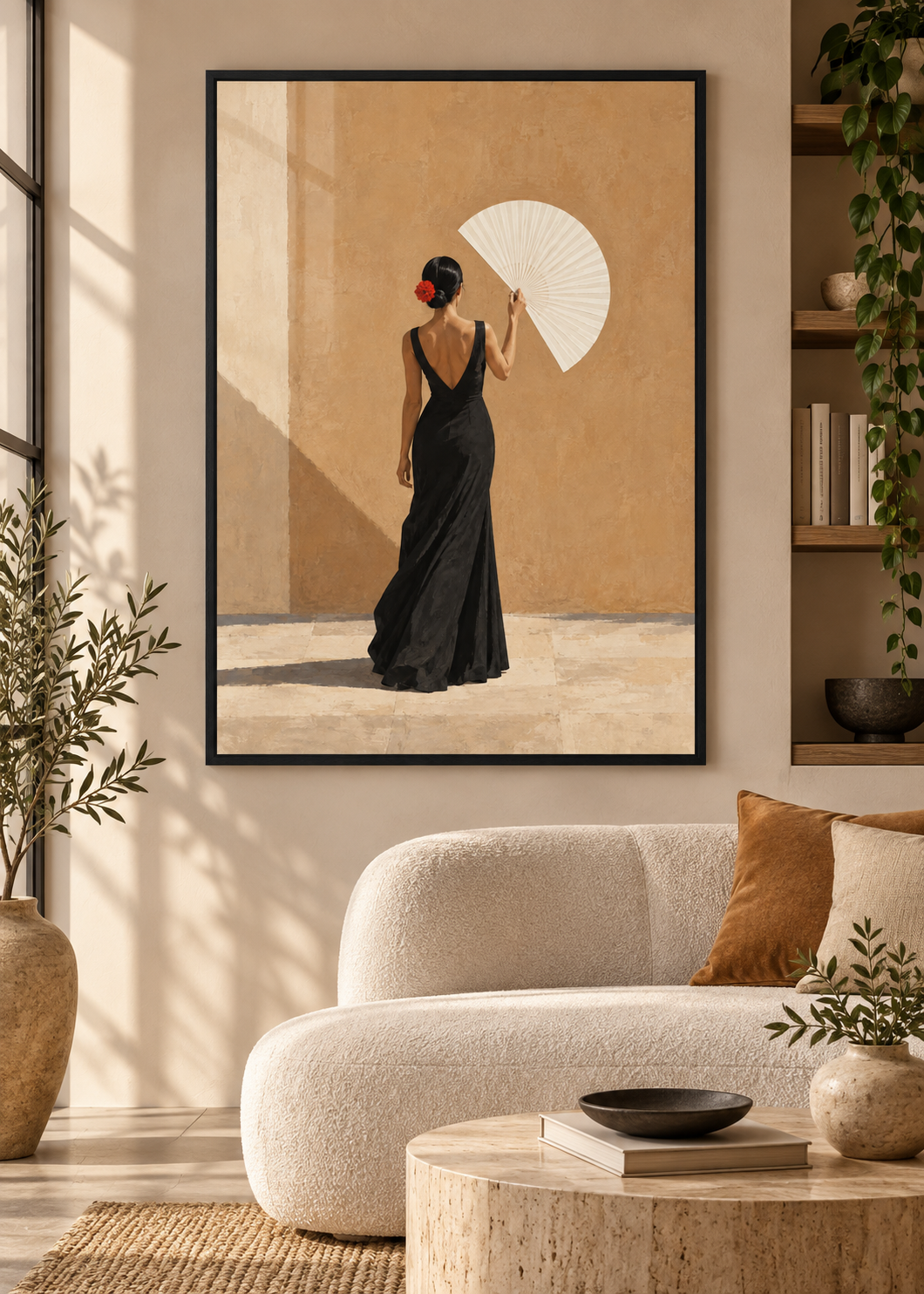 Fächer im Schatten – Poster im schwarzen Holzrahmen