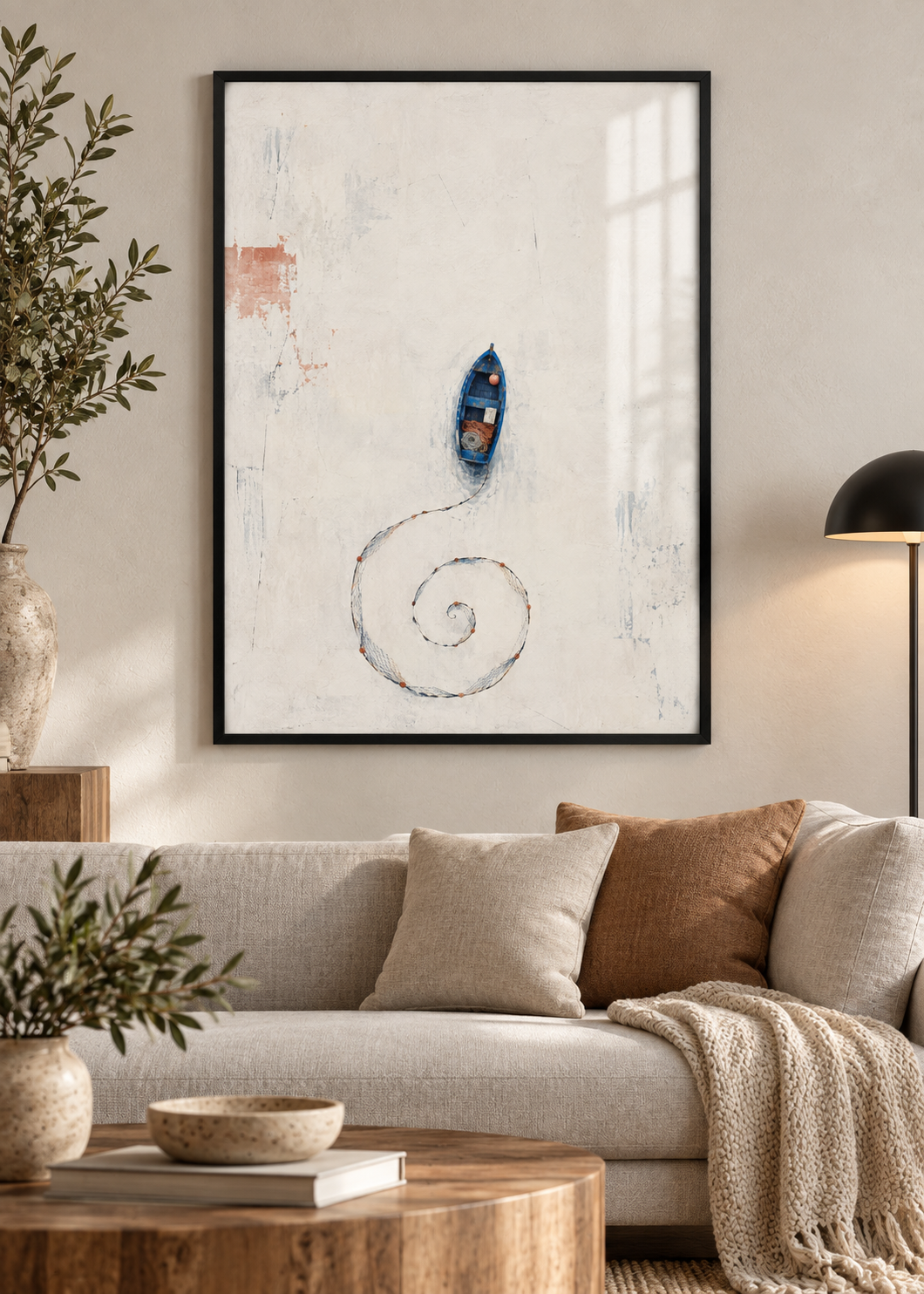 Das blaue Boot – Poster im schwarzen Holzrahmen