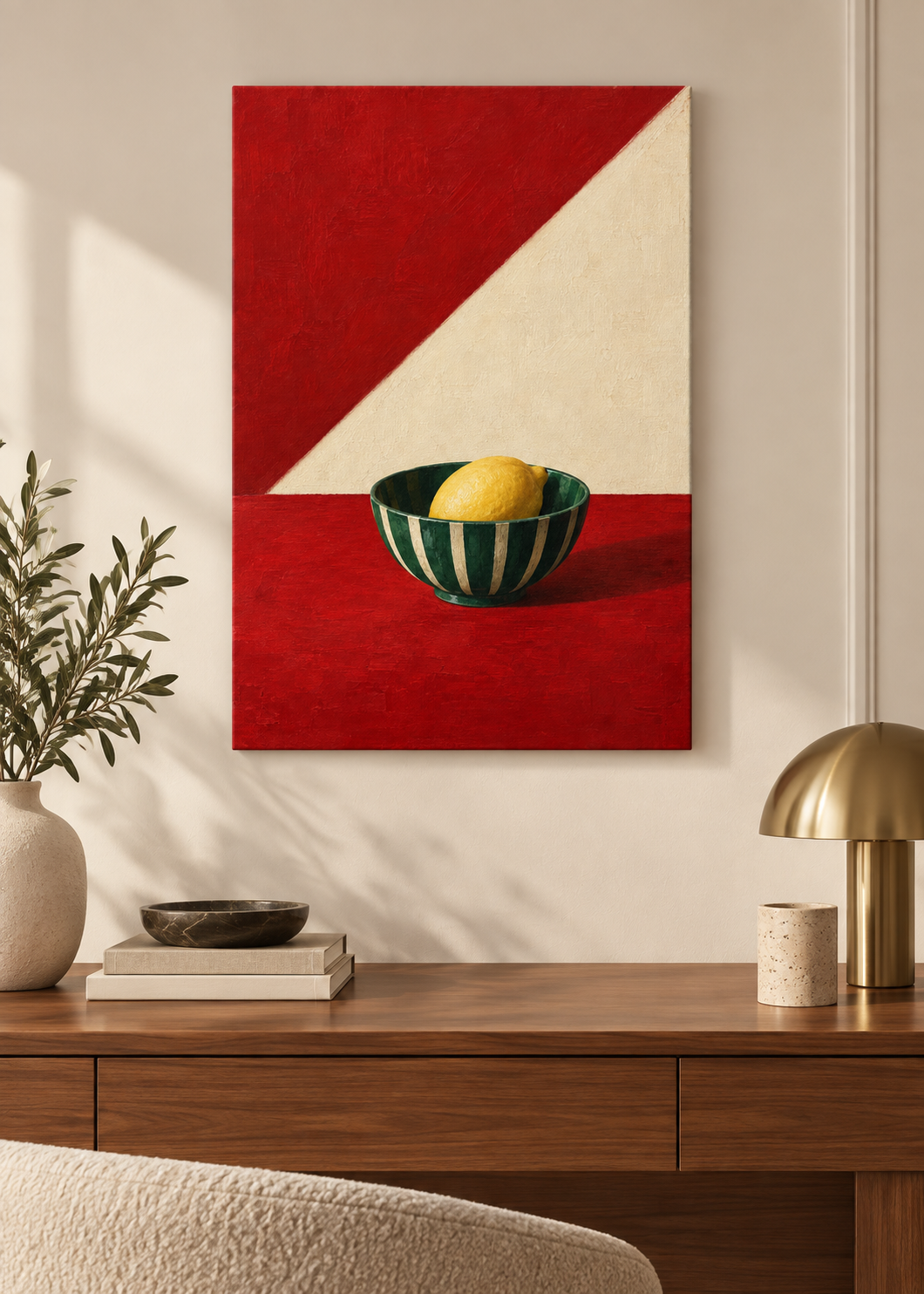 Zitrone auf Rot – rahmenlose Slim Canvas