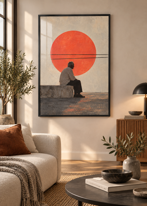 Abend auf der Bank – Poster im schwarzen Holzrahmen
