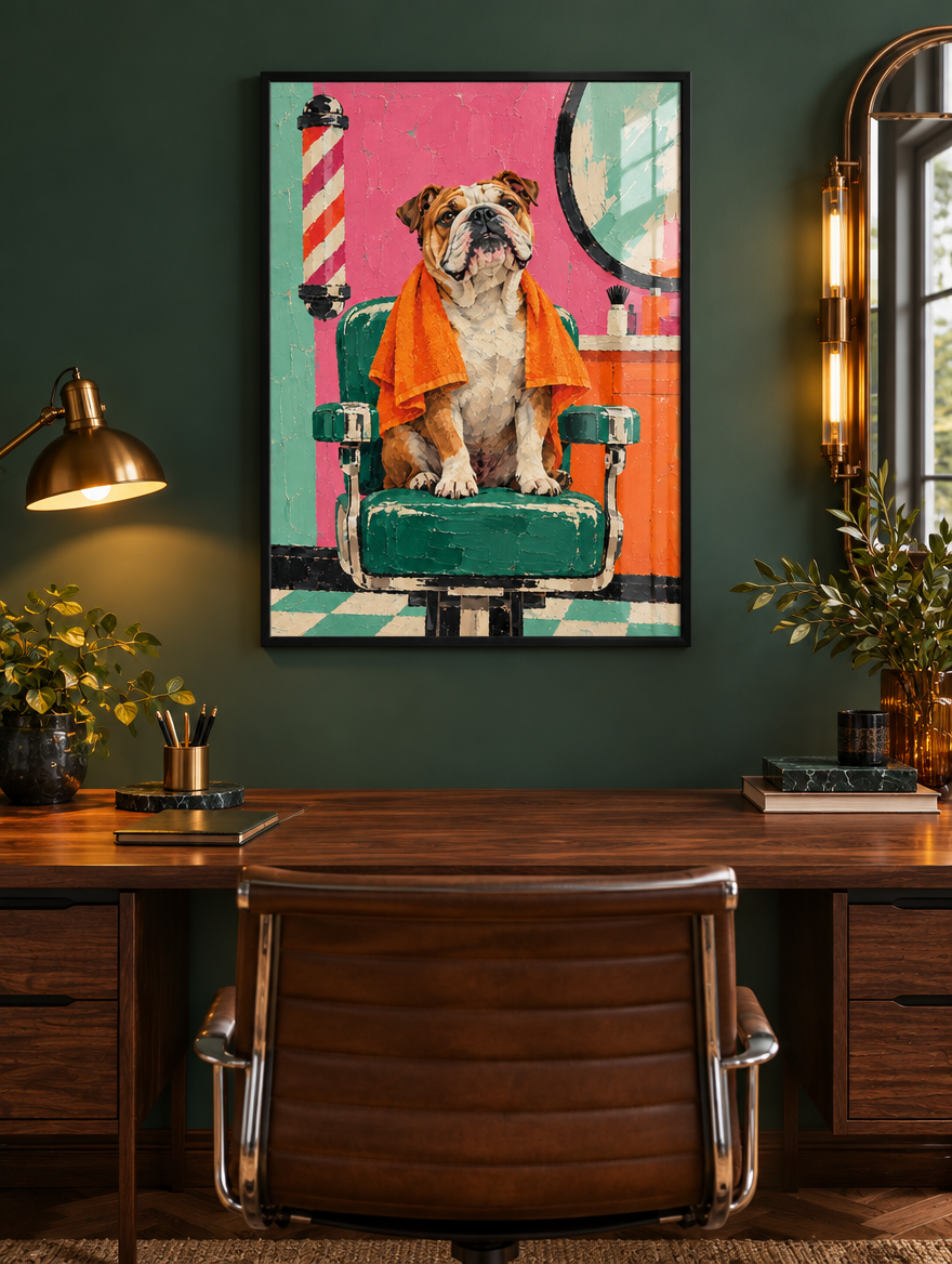 Bulldogge Mockup schwarzer Rahmen und Plexiglas