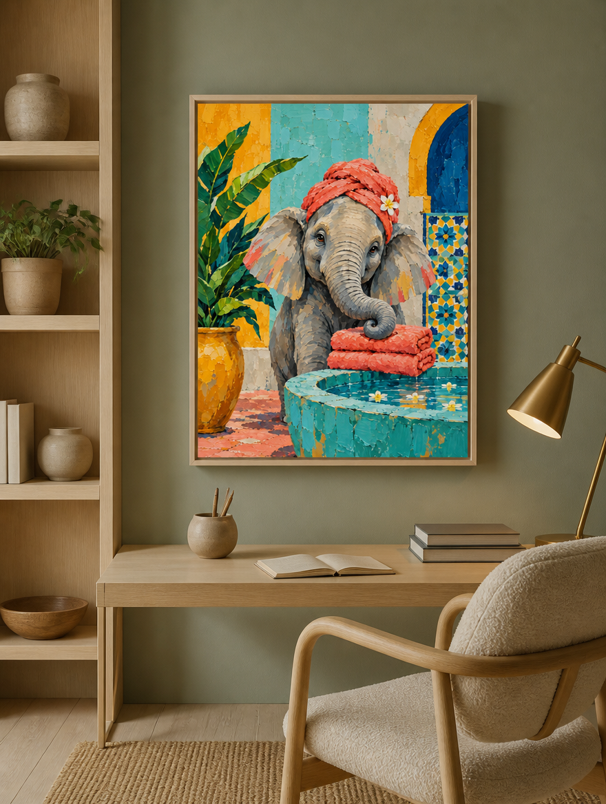 Elefant Mockup Leinwand mit Naturholzrahmen