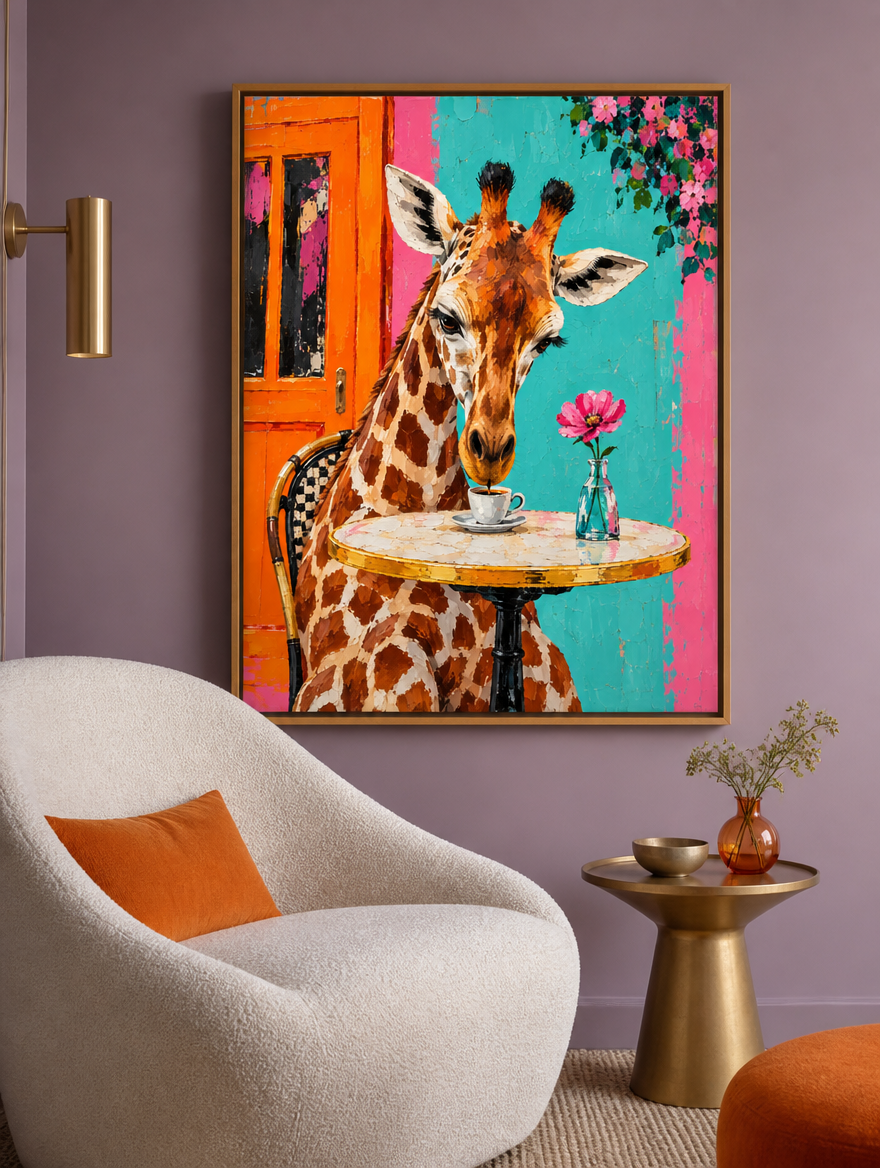 Giraffe Mockup Leinwand mit Naturholzrahmen