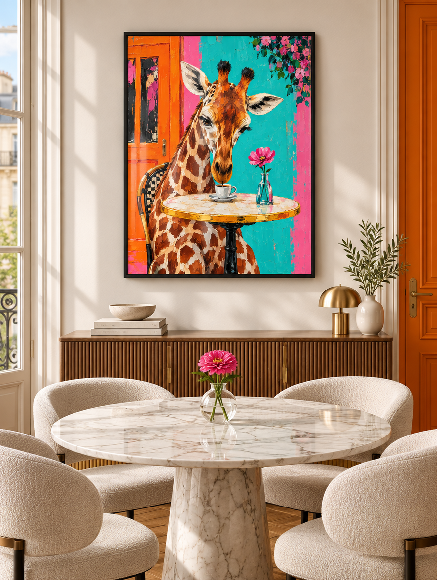 Giraffe Mockup schwarzer Rahmen und Plexiglas