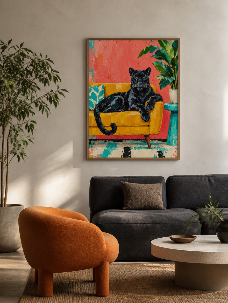 Panther Mockup Leinwand mit Naturholzrahmen